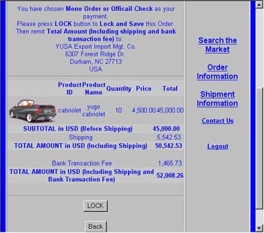 Order checkout display
