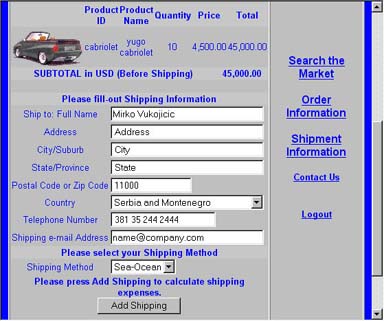 Ordering process display